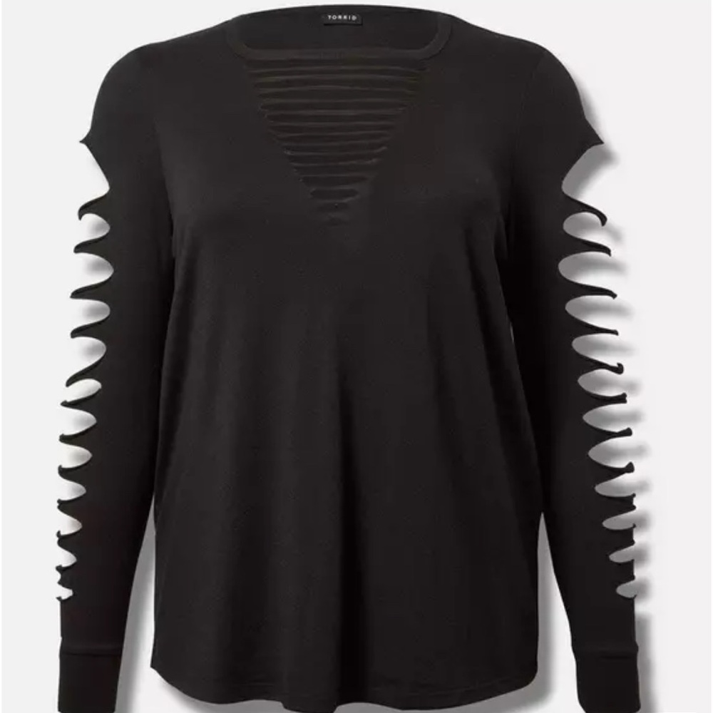 Torrid Black Cutout Sleeve Top Classic Fit Cotton Crew Neck Slasher Tee